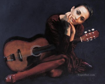 Chino Painting - Mujer con guitarra chino Chen Yifei